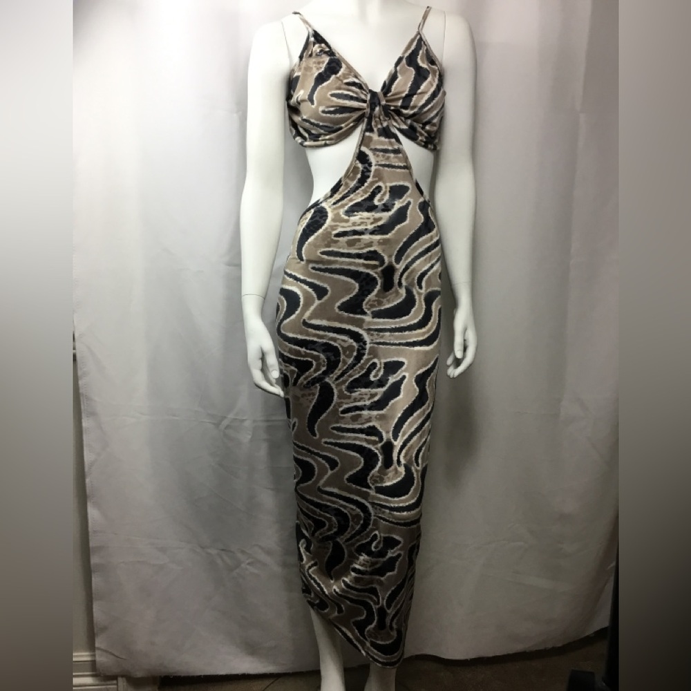 Women Summer Dress Waist Cut-Out Spaghetti Strap Back Slit